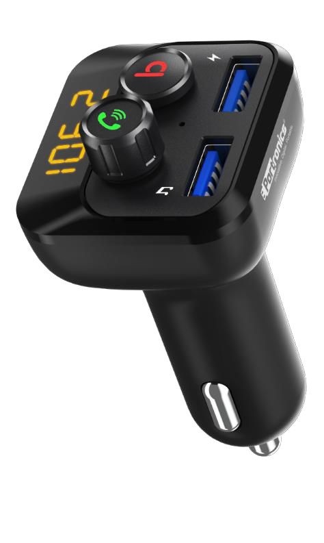 Portronics AUTO 10 POR-320, Bluetooth - FM,  Hands-Free Calling, Music Streaming, Micro SD + USB Music, 3.4A Dual USB Fast Charger, Supports All Smartphones